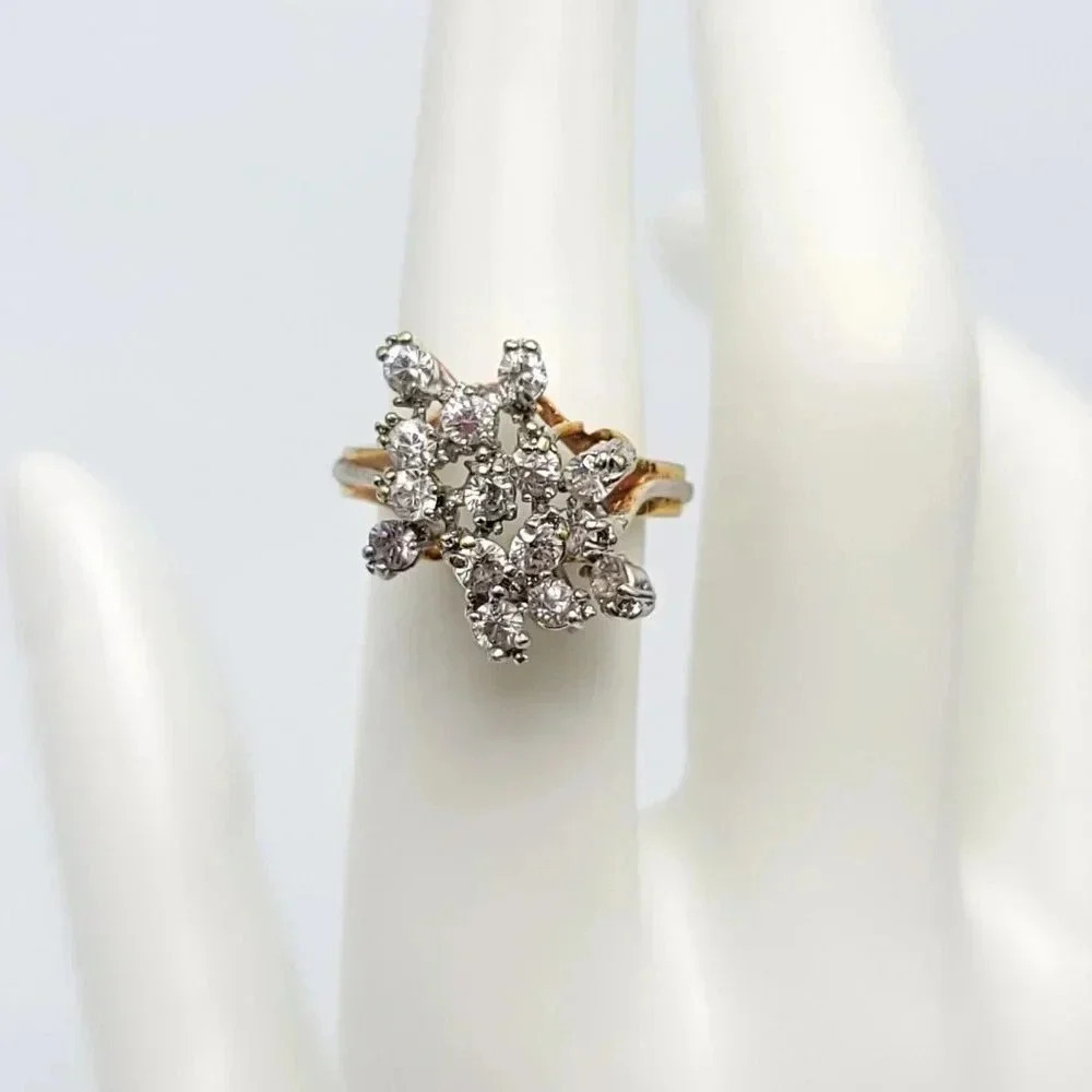 Designer EDCO Gold Plated Over Sterling 925 Modernist CZ Cluster Ring Size 6.75